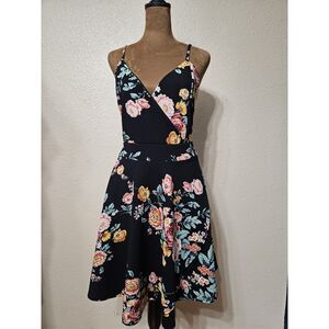 Women’s Black Floral Fit & Flare Dress XL Plus Size Stretch Sleeveless